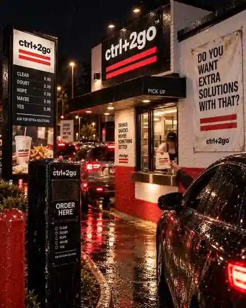 ctrl+2go drive-through at night in the rain